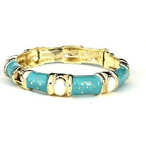 Fornash Turquoise & White Enamel Gold Tone Queen Clamper Bracelet